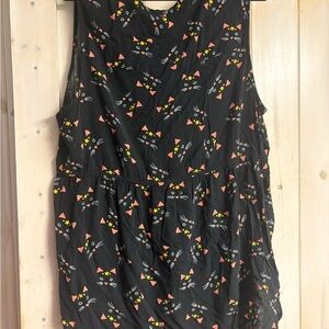 torrid Black Cat Print Sleeveless Blouse with Orange & Yellow Accents